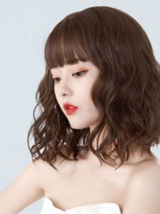 Womens Short Hair Wig Wool Curl Full Head Cover Short Wave Natural Medium Length Shoulder Level Hair Sweet Cute Style