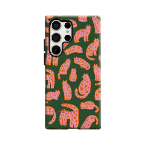 Potdemiel | Fun Retro Spotted Cat Phone Case for Samsung Galaxy S26 S25 Ultra S24 S23 Ultra Plus Shockproof Double Layer Tough Back Cover