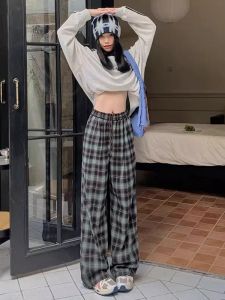 กางเกงขายาวทรงหลวมสไตล์อเมริกันย้อนยุคสำหรับผู้หญิงในฤดูใบไม้ผลิ ฤดูใบไม้ร่วงและฤดูหนาว กางเกงขายาวทรงตรงหลวมๆ สไตล์ลำลอง