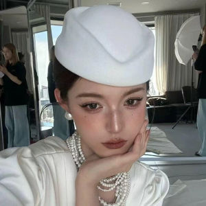1Pcs Beret Hat Caps Airline Stewardess Flight Attendant Vintage Hat Black Flat Top Hat Hair Clip Hair Accessories