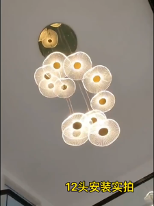 15 LED Crystal Chandelier with Remote Control Dimmable Gold Lotus Pendant Light 3000-6500K for Living Room Dining Room