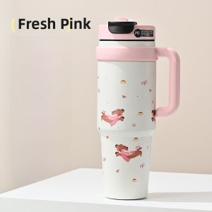Large Capacity Stainless Steel Insulated Water Bottle Ladys High Aesthetic Ice Dominator Straw Cup Cute Fresh Style 1000ml