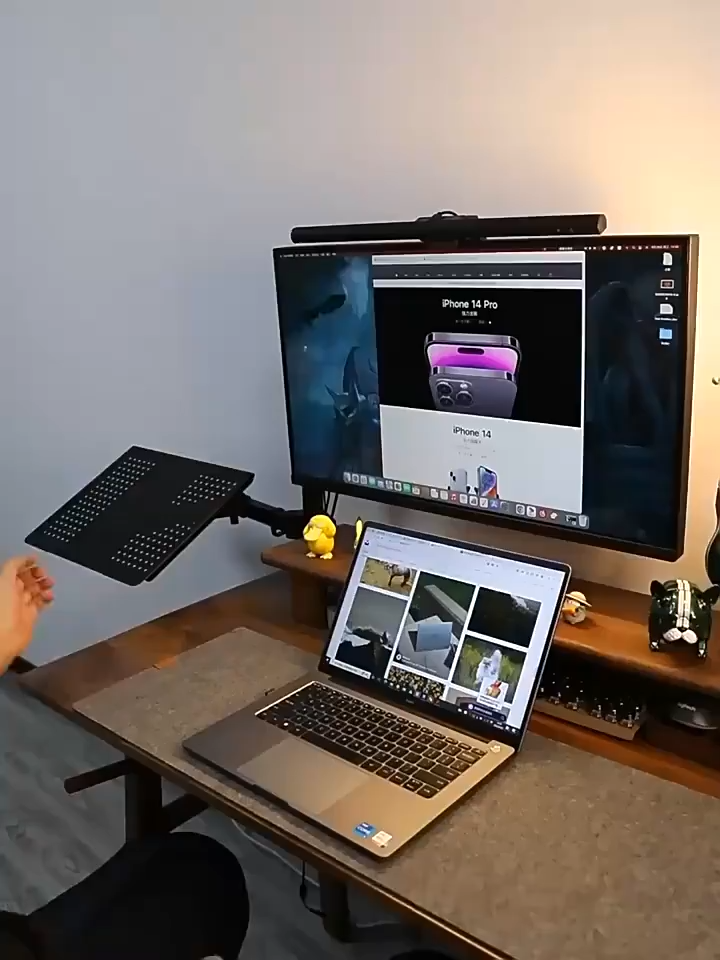 【 SG Seller 】 Maximum 32 inch dual monitor arm with invisible laptop tray (dual monitor arm single arm supports 10 to 17 inch laptops)