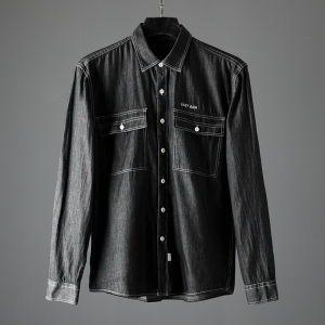 Áo Sơ Mi Denim Dài Tay Nam Cổ Điển Mỹ Mùa Thu Đông Thường Ngày Cotton 100% Áo Khoác Ngoài Thường Ngày Nhiều Túi