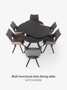 Black Imported Stone Plate Dining Table Retractable Foldable Rotate Accessible Luxury Modern Simple Home Small Apartment American Table