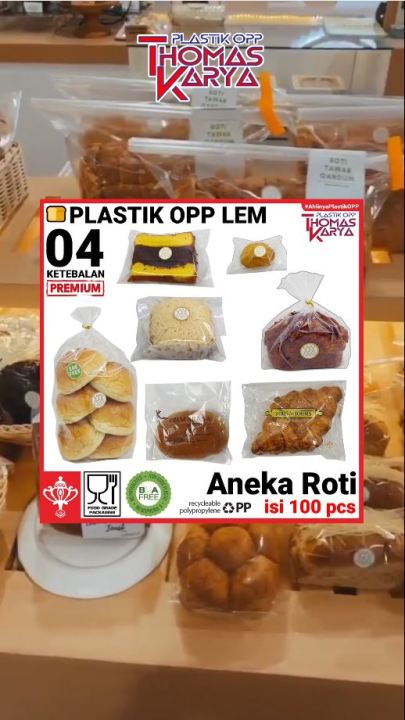 ThomasCup Plastik OPP 16,5x16 isi 100 Kantong Bening Kemasan Pizza Mini Roti Manis Kue Banana Bread Lem Seal
