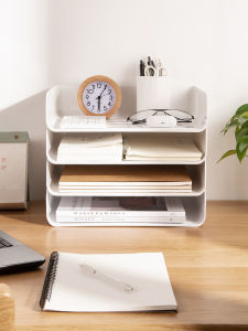 Office Desktop Organizer Box Plastic File Storage Rack Dustproof Cover Detachable Japanese Style Rectangular Shape for Miscellaneous Items