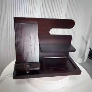 Wood Phone Docking Station Key Holder Wallet Stand Jewelry Watch Organizer Rack.