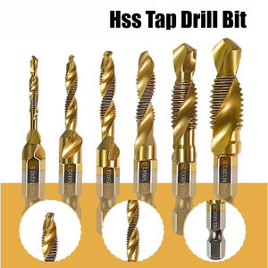 6PCS Metric Titanium Drill Tap Combination Bit Set 1/4" Hex Shank HSS Screw Thread Bit Thread M3 M4 M5 M6 M8 M10 Taps Tool