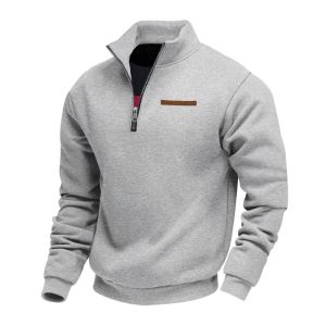 American Autumn/Winter Heavy Fleece Long-sleeved Mens Sweatshirt Half Zipper Loose Stand-up Collar Pullover Mens Sweatshirt