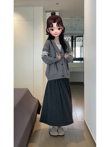 Plus size Chubby Girl Autumn and Winter Match A Complete Set Idle Style Knit sweater Outerwear + High Waist Skirt Two-piece Suit