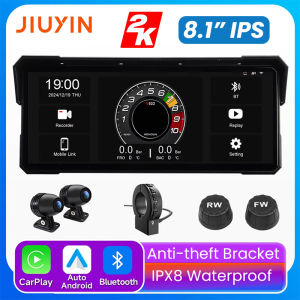 JIUYIN NEW 8.1" 2K Motorcycle Navigator Wireless Dual Camera Wireless Apple Carplay Android Auto Portable Touch Screen GPS Navigation Bluetooth WiFi Motorcycle Accessories