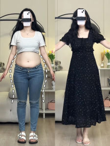 Black French Floral Print Summer Dress Womens Long Short Sleeve Square Collar Slimming plus Size Cover Belly A-Line Skirt