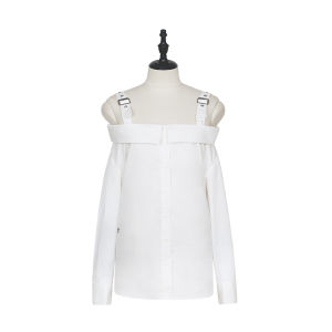 Spring Summer Loose Fit Long Sleeve Womens Cotton Shirt Pure Color One Shoulder Design Versatile Holiday Style Top