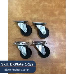 Plate Type Black Rubber Wheel Casters 1.50\" for Industrial Automotive Medical Equipment (4 pcs)