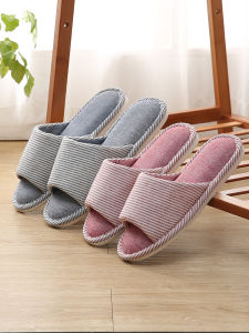 Linen Slippers Indoor Home Use Thick Bottom Anti-Slip Cotton Linen Women Spring Autumn Simple Home Style Floor Slippers