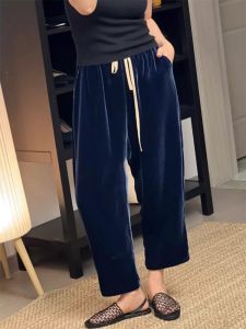 Slimming Blue Straight Leg Nine-Piece Pants Loose Casual European Style Small Size Design Early Autumn New Arrival Womens Fashion