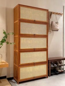 RRH Shoe Cabinet with Dust Rattan Door 8/9 Layers Breathable Living Room 50Pairs+ Bamboo Shoe Rack Organizer Floor Large Capacity