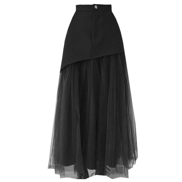 Váy voan trong phần dài của mùa hè mới Một chiếc váy đen chữ là váy xếp li  mỏng váy váy - Váy mẫu chân váy công sở đẹp 2020 | Tàu