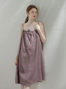 XEXZ | Linen French Strap Sleepwear Women Pure Desire Style Summer Purple Home Clothes Casual Home Scene Mid-Length Gown
