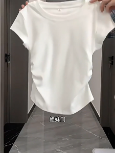 Single/Two Womens Design Curved Slimming Fashion Wrinkle Summer Waist T-shirt