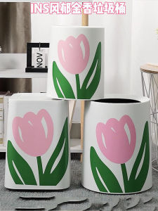 Large Size Double Bucket Tulip Shape Trash Can for Living Room Bedroom Home Use High Aesthetic Value Flat Top Plastic Garbage Can
