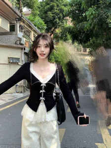 Áo Len Cardigan Dệt Kim Có Nơ Bướm Cỡ Lớn Pure Desire Dành Cho Nữ Mùa Xuân 2025 Áo Lót Ren Áo Khoác Ngoài Áo Hai Mảnh