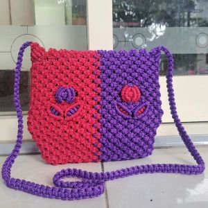 Tas Slempang Rajut Tali Kur Tutup Kuncir Motif Polos Model Terbaru 2023 Rajutan Khas Jogja Macrame Bag Handmade Wanita