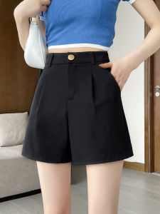 Black Casual Short Pants Womens Summer Thin New Style A-Line Mini Slim Wide Leg Five-Quarter Length High Waist Nylon Spandex