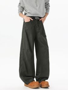 Quần Jeans Nam Xanh Lục Quân Mỹ Rộng Thẳng Quấn Cổ Điển Mùa Hè Phong Cách Quần Dài Thường Ngày Thoải Mái Cạp Lưng