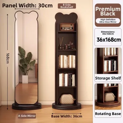 Rotatable Movable Full-Length Floor Mirror Bookshelf