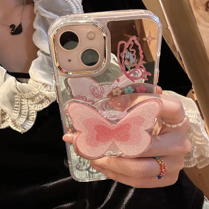 CrashStar Fashion Butterfly Mirror Hard Phone Case With Epoxy Butterfly Stand For iPhone 16 15 Pro Max 14 Pro Max 13 Pro Max 12 11 Pro Max Metal Camera Protection Shockproof Phone Casing Makeup Phone Cover Shell Hot Sale