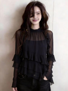 QFN | Elegant French See-Through Lace Sleeve Blouse