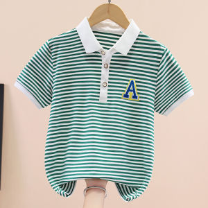 Boys Summer Casual Striped Short Sleeve T-Shirt Half Sleeve Polo Shirt Breathable Cotton Polyester Blend Comfortable Top