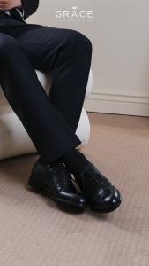 Giày Tây Nam Da Thật Derby Captoe BIG SIZE – Grace New Classic 2806 Đen  | Đủ Size 37–46 | Êm Chân Form Rộng