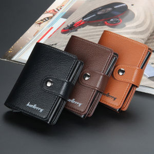 กระเป๋าซองใส่บัตรเครดิตสำหรับกระเป๋าสตางค์ป๊อปอัจริยะแบบเรียบง่ายผู้ชาย PU หนัง