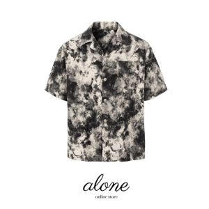 Black Ink Cube Loose Fit Cuban Collar Short Sleeve Ice Sensation Shirt Chinese Style Dyeing Breathable Moisture Wicking Summer Shirt