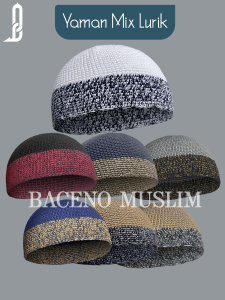 Baceno Kopiah Rajut Mix Lurik Model Yaman Benang Katun Tebal Lembut Ukuran Dewasa