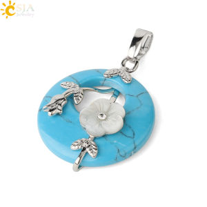 CSJA Natural Stones Pendant for Necklace Round Flower Leaf Amethysts Rose Quartz Rock Crystal Healing Tiger Eye Jewelry G384