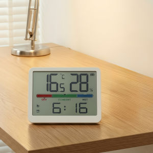 Digital Alarm Clock Temperature Humidity Monitor Magnetic Back for Desk Wall Battery Powered Air Comfort Indicator Home Decor