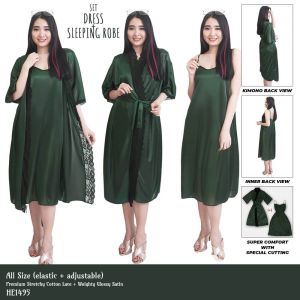 Baju tidur wanita dewasa piyama kimono set dress panjang satin glossy pakaian tidur busana wanita