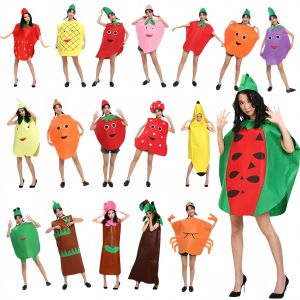 Funny Fruit Costume Vegetable Outfits for Kids Adult Strawberry Grape Pear Banana Watermelon Tomato Jumpsuits for Carnival Party