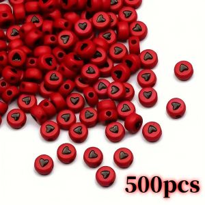7*4mm 500pcs Red Base Black Heart Beads Acrylic Beads Round Beads. Spacing Beads Letter Beads. DIY Jewelry Loose Beads