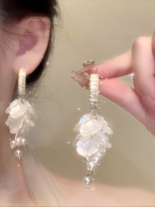 ต่างหูเงิน 925 ลายดอกไม้ ลายหอย ต่างหูแบบยาว ไม่ต้องเจาะ สำหรับผู้หญิง ต่างหูแบบคลิป ดีไซน์ Bohemian สำหรับวันหยุด