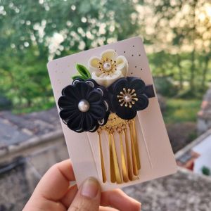 เครื่องประดับผมสไตล์ญี่ปุ่น ทรงผมญี่ปุ่น ทรงผมจีนโบราณ สีดำและขาว หัวเข็มขัด คลิปผม คลิปผม สำหรับงานคอนเสิร์ตการ์ตูน