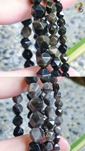 Collection Grade Faceted Gold / Silver Obsidian Bracelet