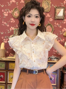 WANGGONGZHU | เสื้อเชิ้ตผู้หญิงแขนสั้นผ้าชีฟองสไตล์เกาหลี ทรงหลวม ปกโปโล ปกป้องแสงแดด ฤดูร้อน 2025 เสื้อเชิ้ตผู้หญิงที่ดูหรูหราและลดอายุ