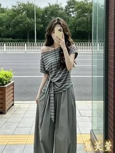 HUIFUXUAN | New Slanted Stripes Leisure Set Women Summer
