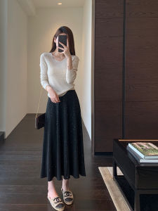 AMR UU ◆ Beautiful Bling Starry Sky Skirt High Waist A- line Skirt Skimming Small Black Dress Women Fall and Winter New Arrival