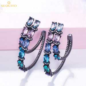 เลือกวินเทจสีดำทอง Boho ห่วงคู่ขนาดใหญ่ การตั้งค่ารูปไข่เพชรสังเคราะห์คริสตันคริสตันแฟชั่นผู้หญิงไนท์ คลับเครื่องประดับบาร์ SE723